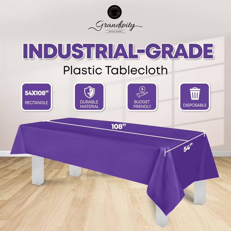 Grandipity 12 Pack Premium Disposable Plastic Tablecloth 54 Inch. x 108 Inch. Decorative Rectangle Table Cover - Purple - Image 2